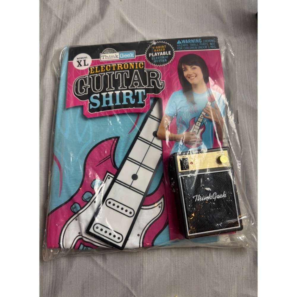 ThinkGeek Electronic Guitar Shirt Womens XL Blue Novelty Playable